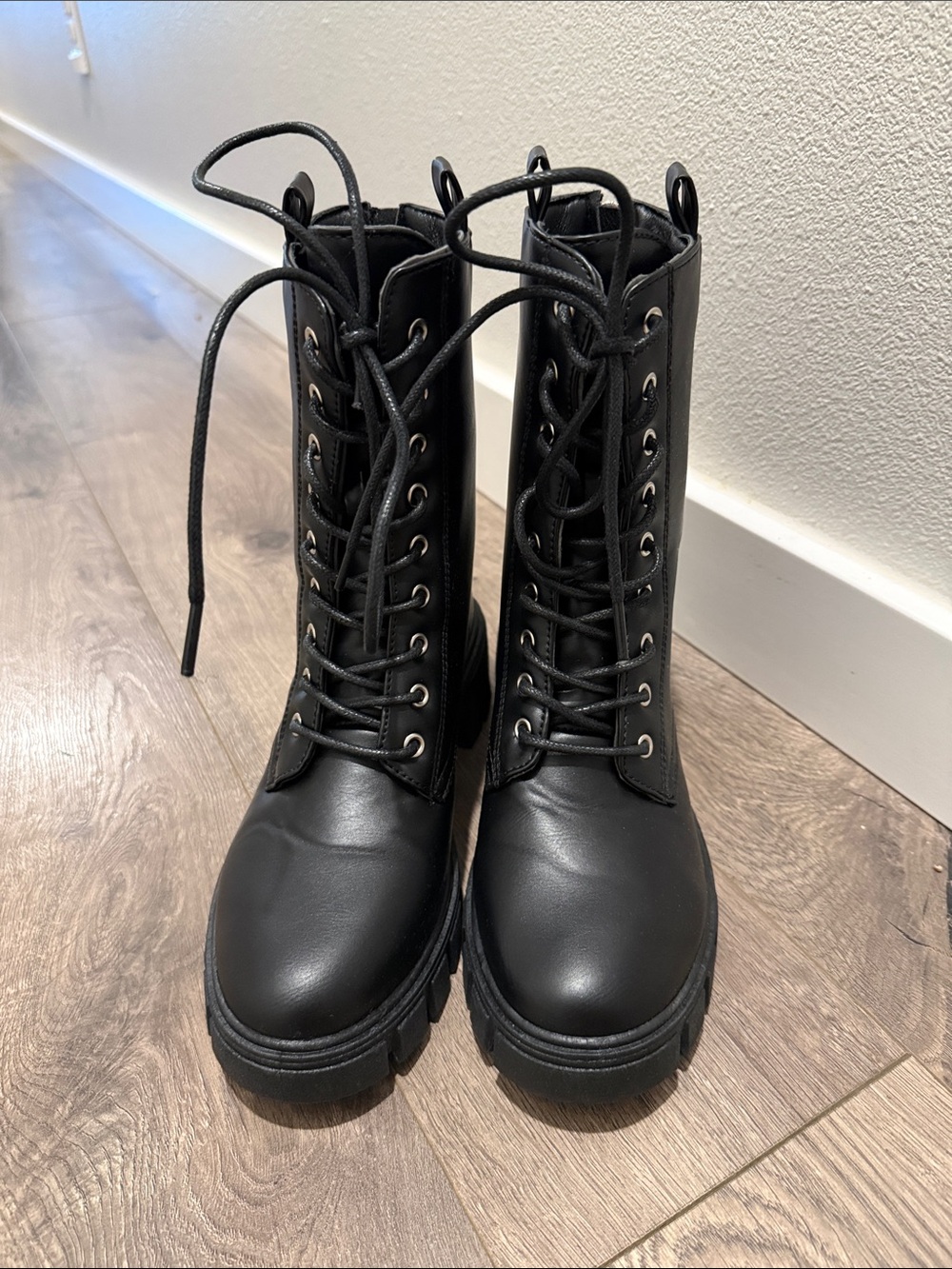 Pink Lily - Trina Black Lace-Up Combat Boots | Krista Horton